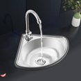 thumbnail image 5 of Single Triangle Wash Basin Corner Sink Mini Bar Sink Stainless Steel w/ Faucet, 5 of 21