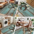 thumbnail image 5 of Area Rug for Living Room, Daisy Flower Non-Slip Indoor Large Carpet for Bedroom/Dining Room, Vintage Horseshoes Farmhouse Wooden Grain Teal Washable Low-Profile Floor Mat Runner Rugs - 3 x 5 Ft, 5 of 7