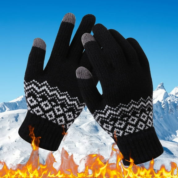 Dyfzdhu Men Women Snowflake Printing Gloves, Creative Fashionable Mobile Phone With Screen Knitted Gloves, Thick Warm Winter Adult Black