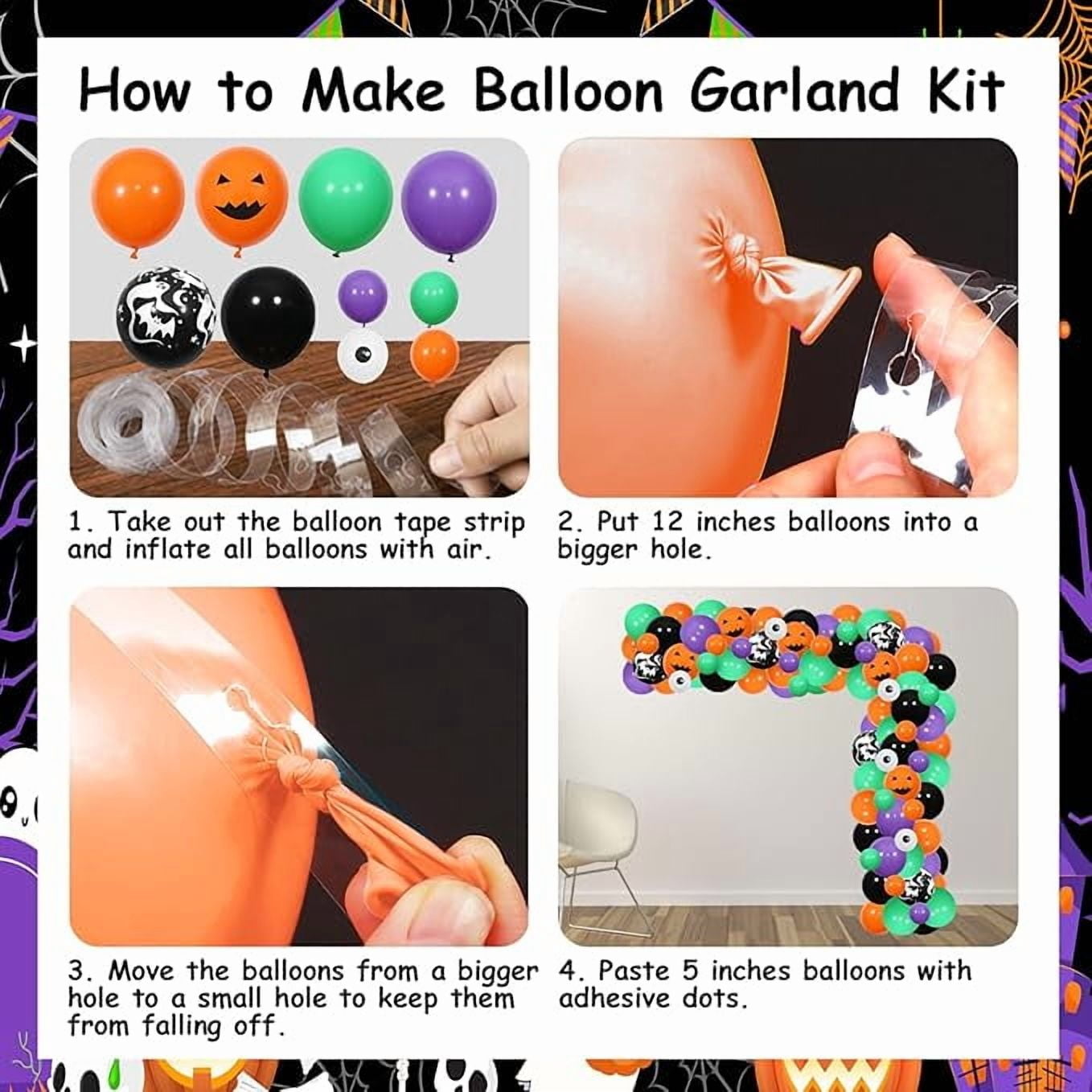 Halloween 5th Birthday Decorations Boy Girl - Orange Green Purple Halloween Balloons Garland Arch Kit with Fabboolous Five Backdrop, Bat Wall Stickers, Number 5 Balloon