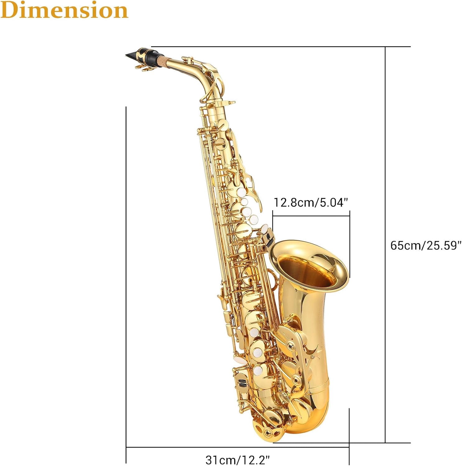 AS-100 Eb Alto Saxophone, Gold Lacquer Full Kit with Cleaning Cloth, Gloves, Brush, Headjoint, Reed, Strap, Stand & Case, Alto Sax for Beginners and Professionals, Gold