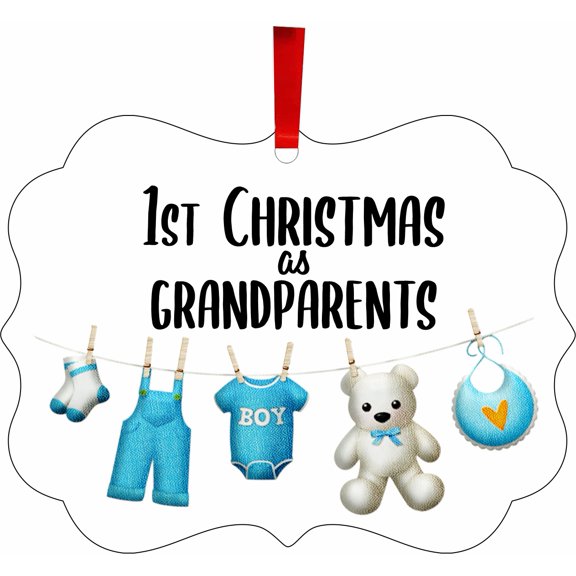 Christmas Ornament for Xmas Tree 1st Christmas as Grandparents Baby Boy Clothesline Design Flat Benelux Shaped Aluminum First Baby Gift Ornament for Christmas Tree