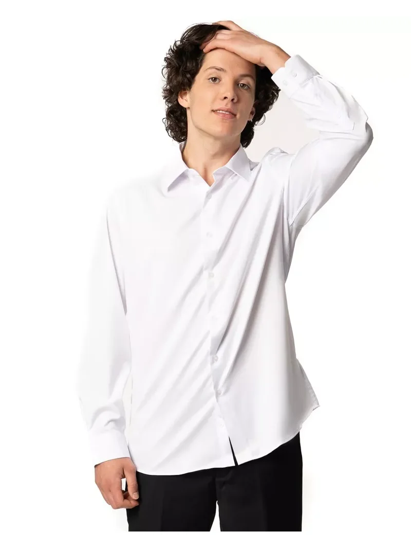 mens white dress shirt 16 32 33 Lands' End Men's Tailored Fit No Iron Solid Supima Cotton Oxford Dress Shirt