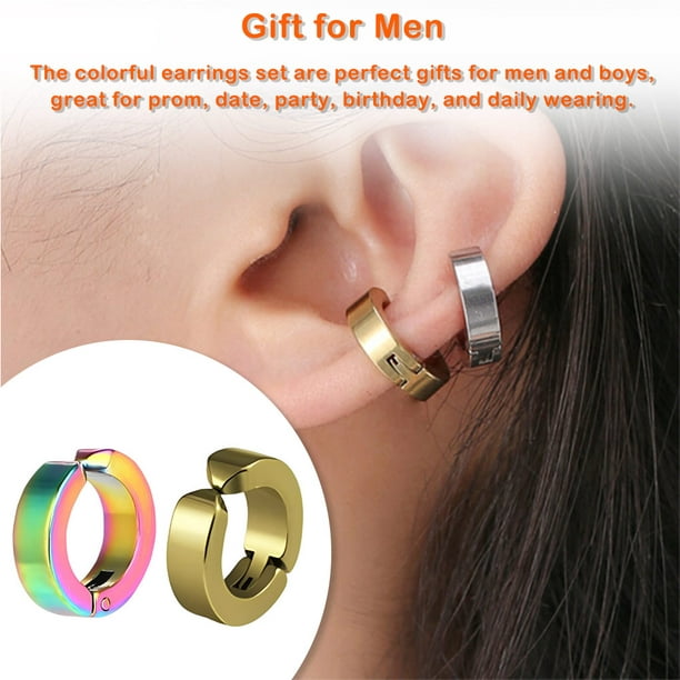 Men Ear Clip Non-Piercing Earrings Stainless Steel Hoop Piercing Earrings  Studs Party Women Round Punk Student Souvenir Gift Accessories Gold 