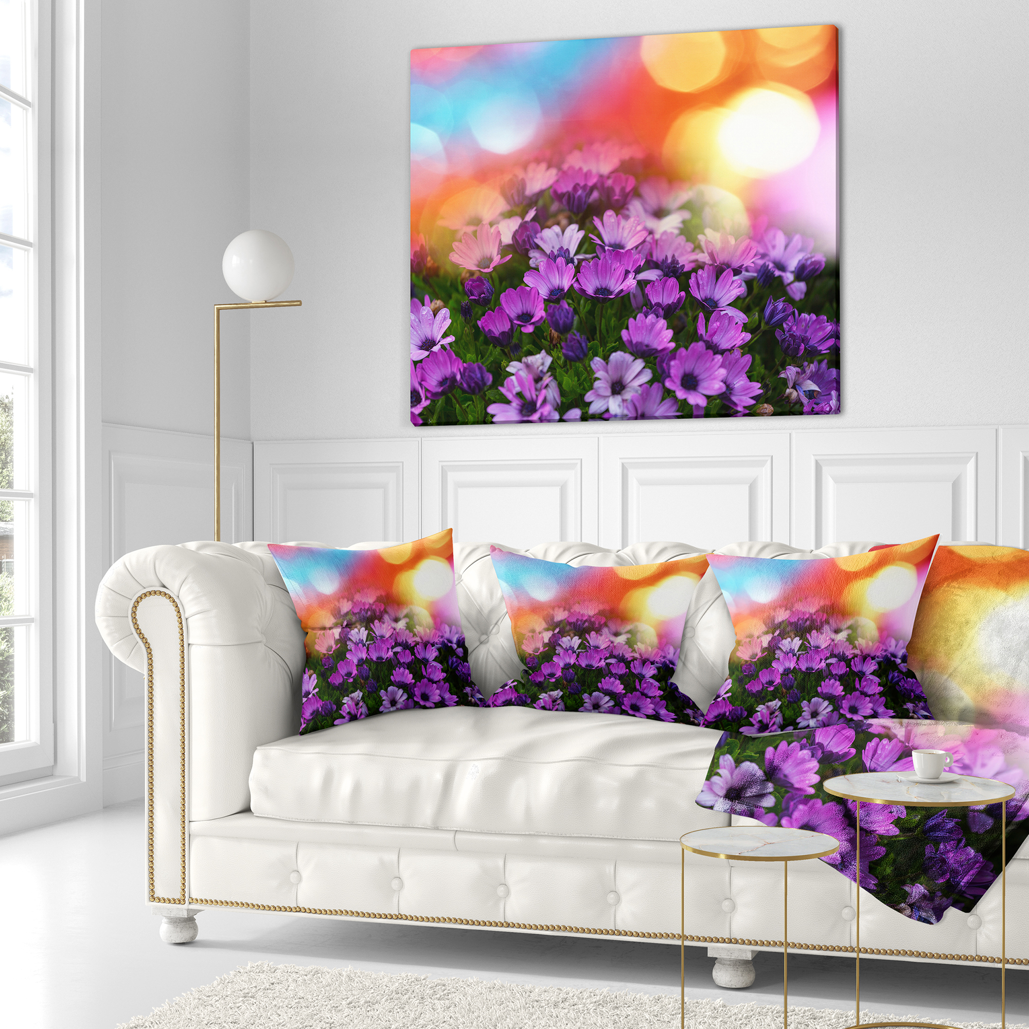 Designart Beautiful Little Purple Flowers - Floral Throw Pillow - 18x18