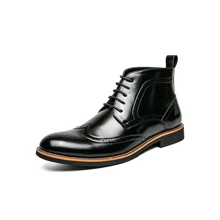 

Eloshman Mens Ankle Booties Casual Dress Boot Brogue Oxford Boots Work Non Slip Wingtip Comfort Black 7