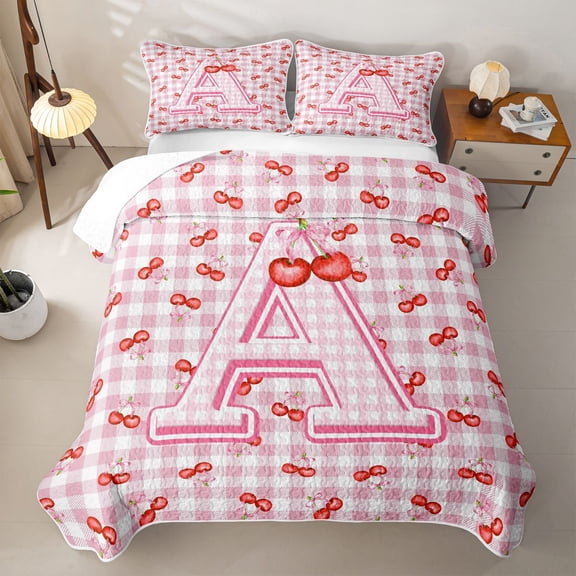 Catabedysis Sweet Cherry Print A Quilt Full,Personalized Monogrammed Gifts Full Bedspread Sets For Girls,3-Piece