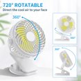 thumbnail image 2 of Portable Clip on Fan, 360° Rotate Battery Operated Stroller Fan, 3 Speed Quiet Mini Personal Desk Fan, USB Rechargeable Clooing Fan for Outdoor Camping Golf Cart Stroller Home Office White, 2 of 8