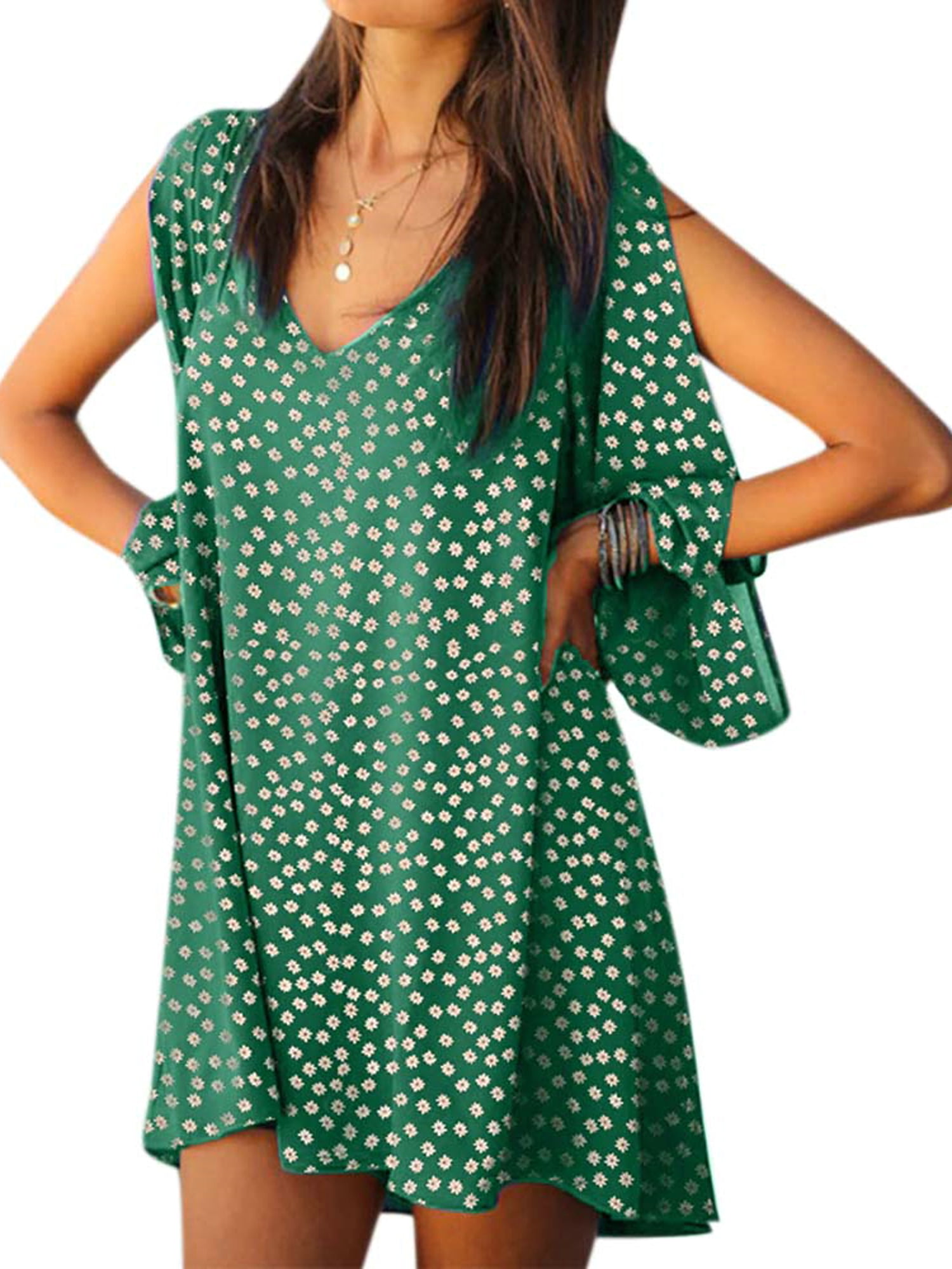 green polka dot long sleeve dress