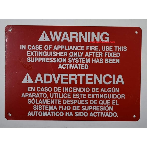 Warning in CASE of Appliance FIRE, USE This Extinguisher ONLY Sign(Reflective!!, Aluminum, red,7X10 inch)(ref-2022-4)