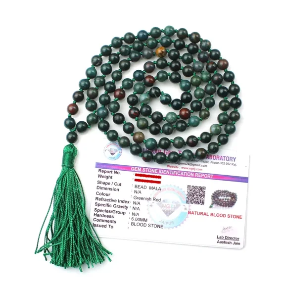 Natural Crystal Bloodstone mala Natural Crystal Stone 6 mm 108 Beads Jap Mala