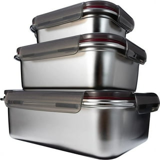 304 Stainless Steel Square Food Storage Container with Lids & Handle  Airtight Metal Food Containers Stackable Meal Prep Leftover Containers for