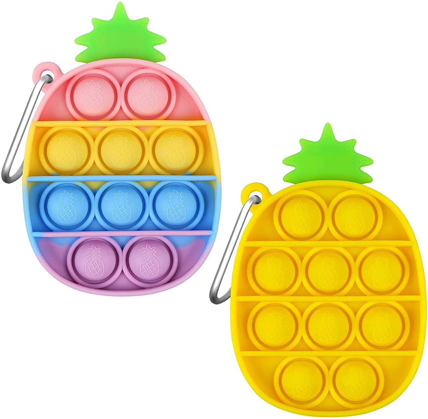 2 Pack Pineapple Simple Fidget Toy Keychains,Mini Pop Fidget Toy Stress