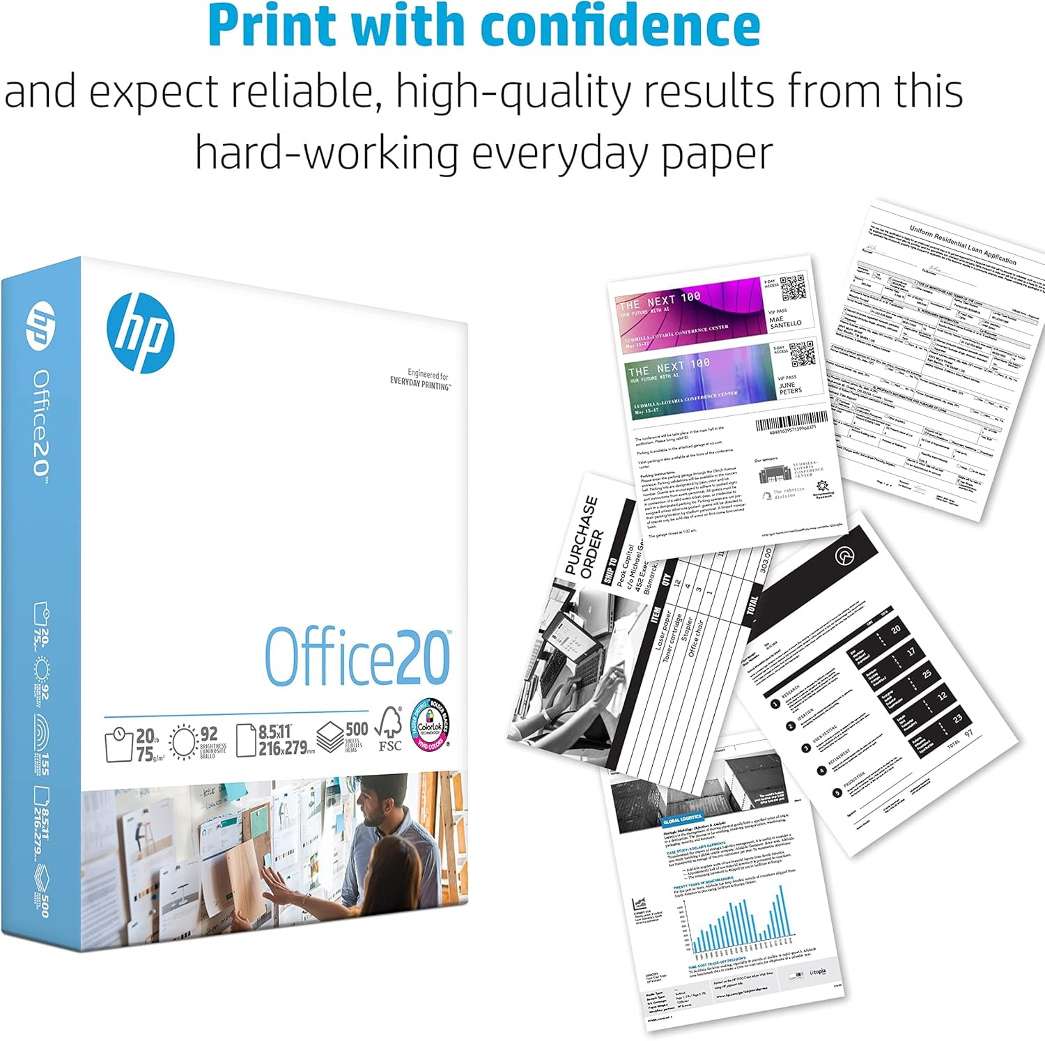 20 lb Printer Paper 8.5 x 11, 10 Reams 5000 Sheets Office Copy Paper, 92 Bright Acid Free, FSC CertifiedMade for Copier, White