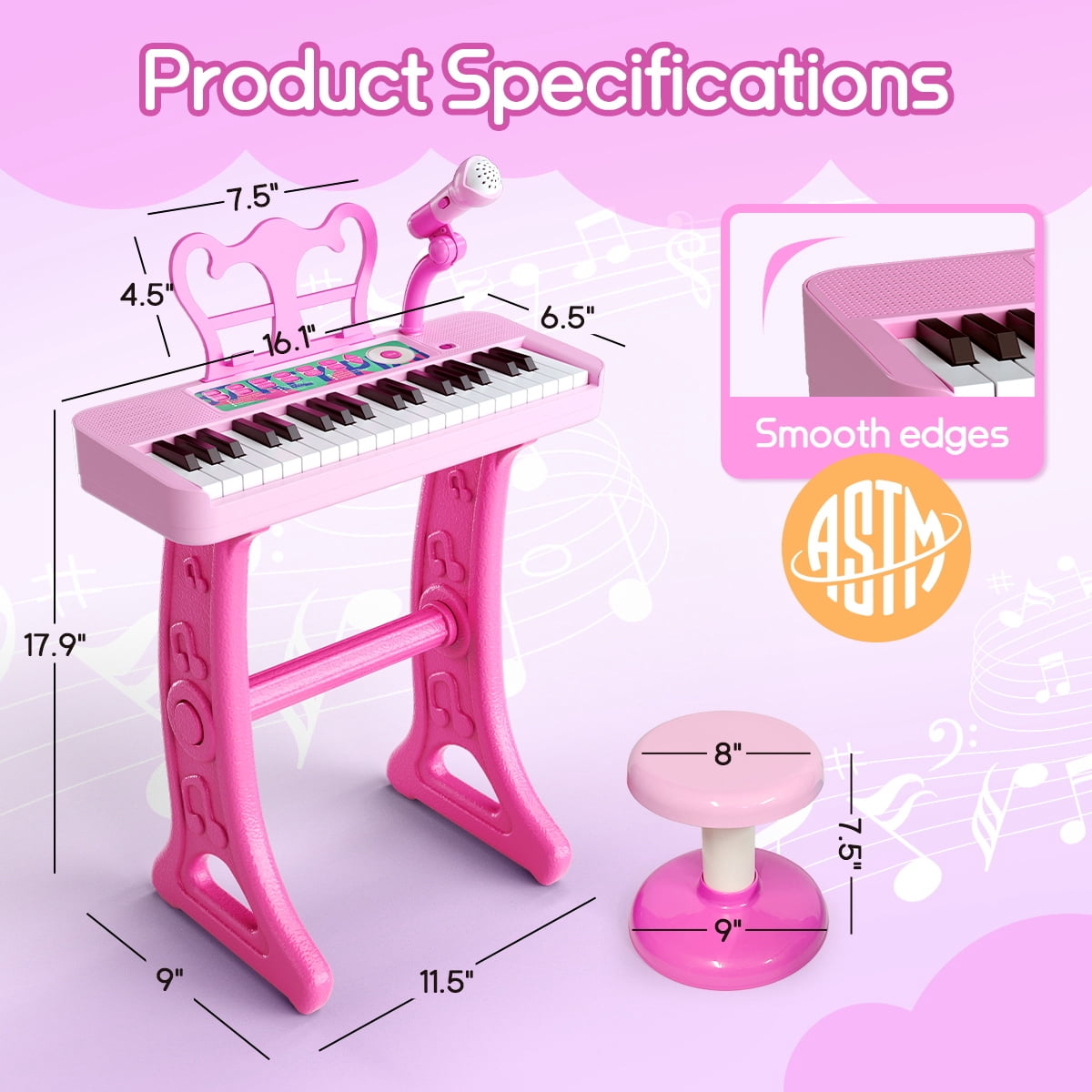 WLBES Piano Toy, Toddler Keyboard, 37 Keys Toddler Keyboard Piano with Stand, Stool & Music Sheet, Ideal Birthday Gift for 3-9 Year Old Kids Musical Instrument Toy, Party Performance Prop