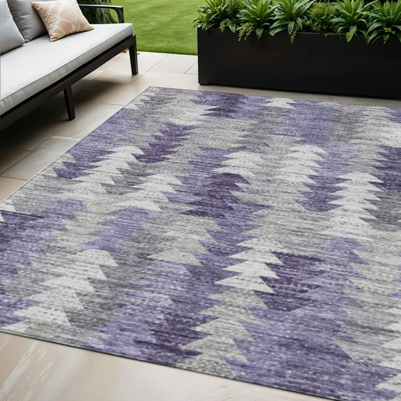 5' X 8' Purple Lavender And Gray Geometric Washable Indoor Outdoor Area Rug