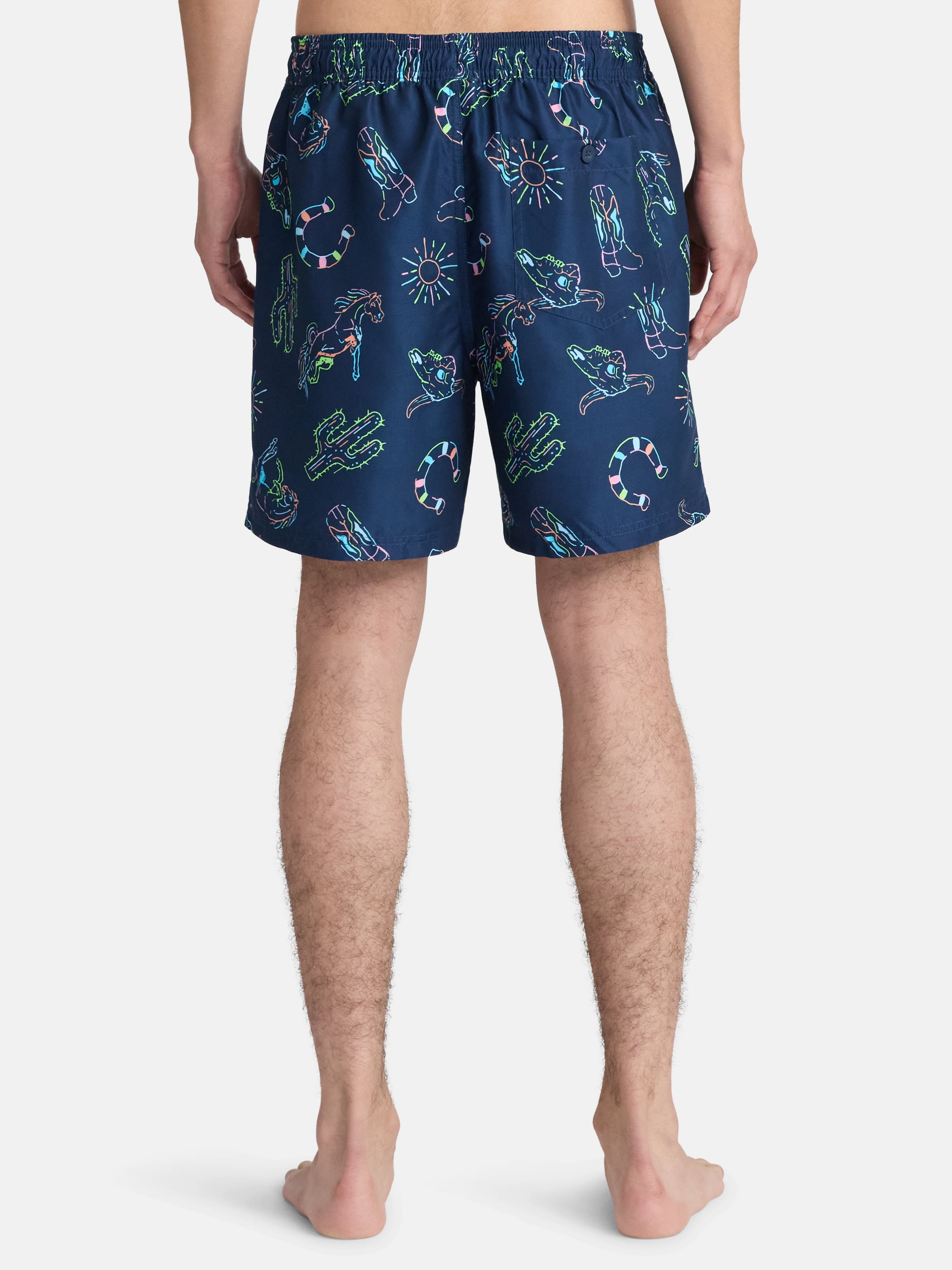 No Boundaries Elastic Waist Swim Shorts, 6" Inseam, Men's & Big Men's