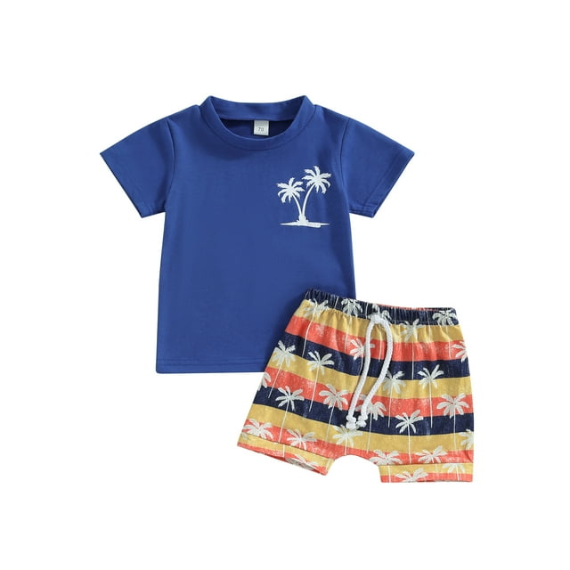 FOCUSNORM Ensemble de Shorts pour Bébés Garçons Imprimé Cocotier T-shirt à Manches Courtes avec Shorts à Taille Élastique Tenue d'Été