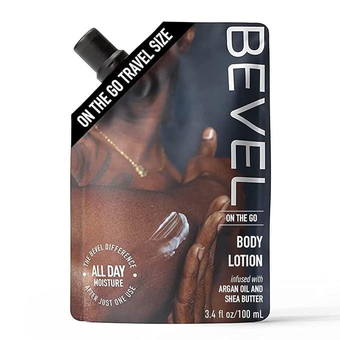 Bevel All Day Body Lotion for Men with Shea Butter and Argan Oil, On The Go Pouch, 3.4 oz