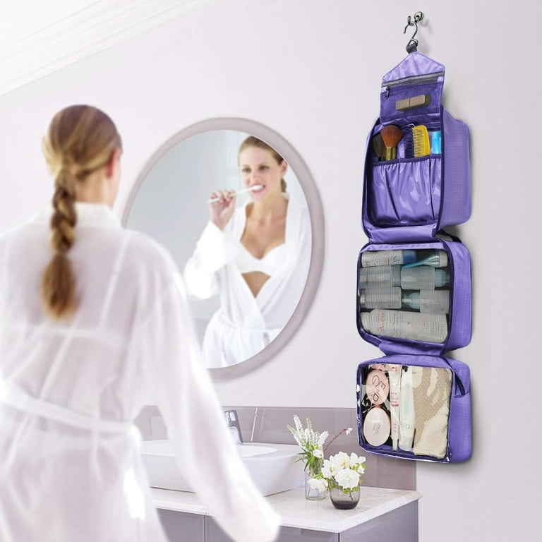 Waterproof Hanging Travel Toiletry Bag Makeup Storage Organizer Purple