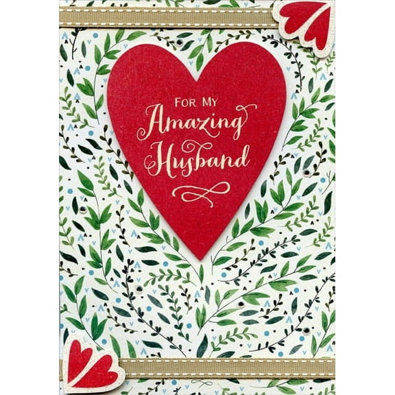 Designer Greetings Die Cut Heart with Fabric Ribbons Hand Crafted: Husband Premium Keepsake Valentine's Day Card