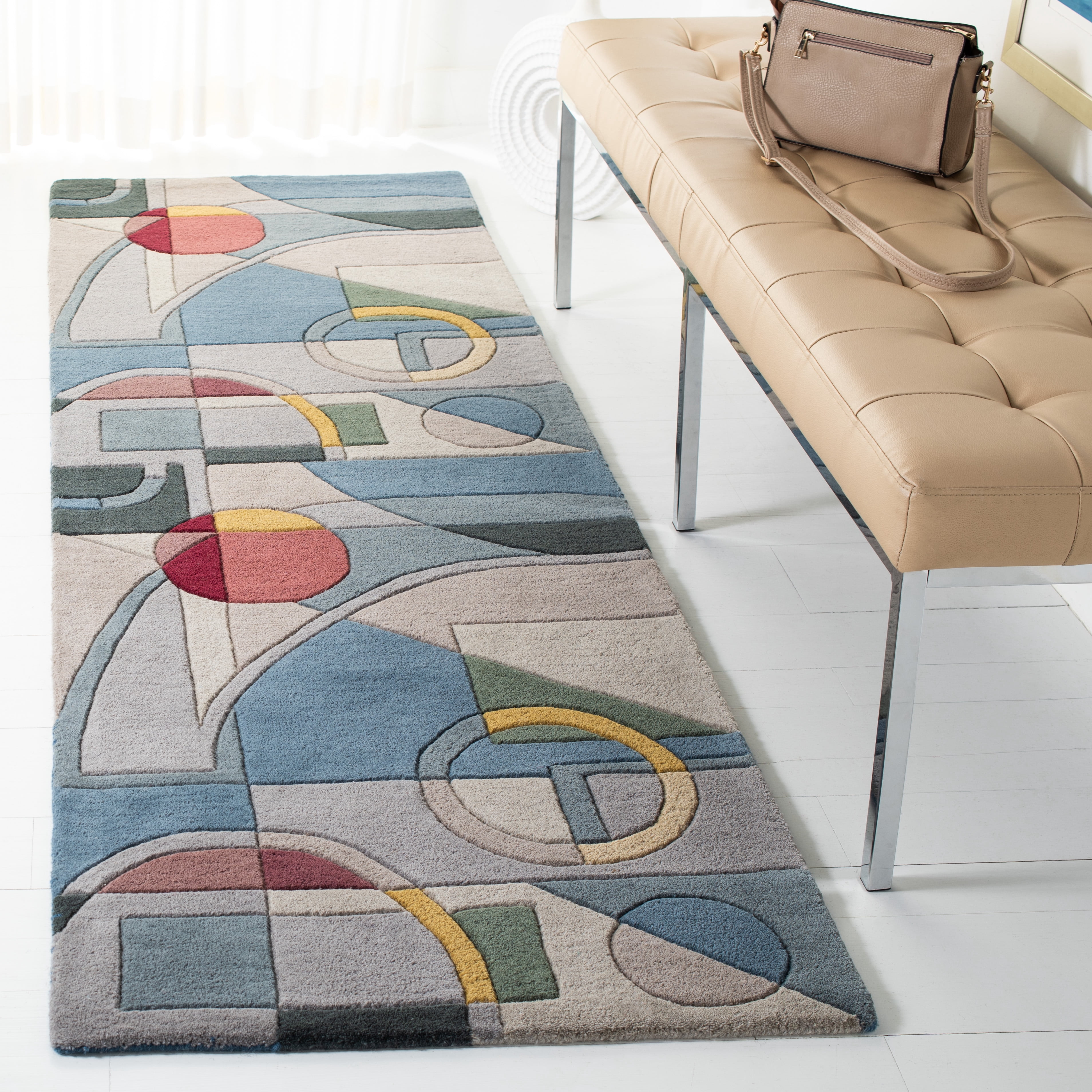 SAFAVIEH Rodeo Drive Clarissa Abstract Wool Runner Rug, Blue/Multi, 2'3" x 20'