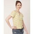 thumbnail image 3 of Moomaya Printed Cotton Tops For Women V Neck Short Puff Sleeve Regular Fit Top, 3 of 8