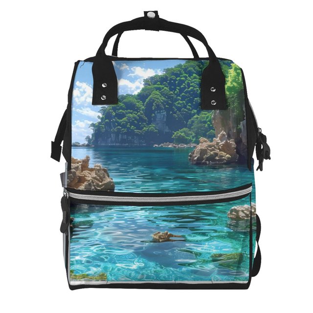 Disketp Tropical Paradise Window View for Large Capacity Multi-pocket Baby Bag, Multifunctional Travel Backpack Diaper Bag, Care Bag, Unisex, Fashionable and Durable
