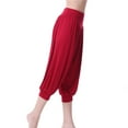 thumbnail image 3 of ZZwxWA Capris Straight Loose Fit Soft Wide Leg Workout Casual Yoga Gym Cotton Elastic Pleated Comfy Solid Pants Women Summer High Waist Trousers Red L, 3 of 5