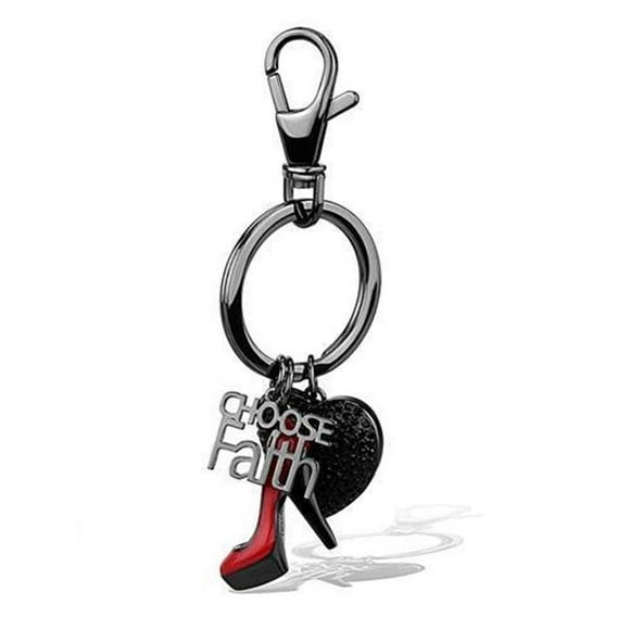 Women IP Light Black Stainless Steel Key Ring with Top Grade Crystal in Jet