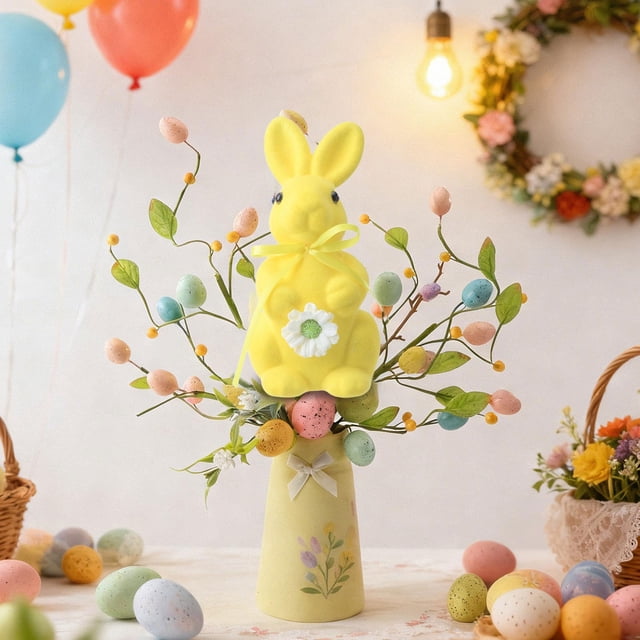 CY5O5ee Flocked Rabbit Easter Decorations Colorful Cute Rabbit Figurines Spring Table Centerpieces Standing Tabletop Ornament for Wedding Birthday Party Garden Indoor Outdoor Home Decor