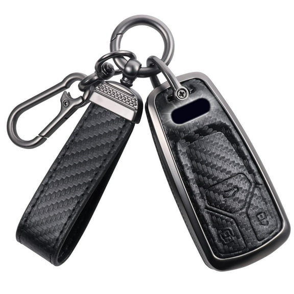 Carbon Fiber Texture Key Fob Cover Compatible with Audi A4 Q7 Q5 TT A3 A6 SQ5 R8 S5 Smart Key 3 Buttons, Zinc Alloy Key Case keychain Shell
