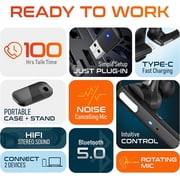 Ultralight Bluetooth Headset with Noise Cancelling Microphone, Bluetooth Earpiece with Charging Case, Auto Pair USB Dongle for PC/Laptop, Compatible with MS Teams, Zoom, Google Meet, and More - Black
