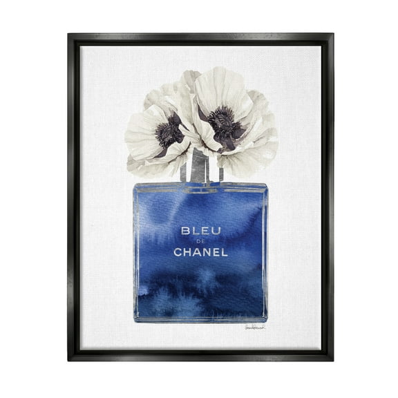 Stupell Industries Fashion Designer Perfume Flower Blue Watercolor Jet Black Framed Floating Canvas Wall Art, 16x20, by Amanda Greenwood