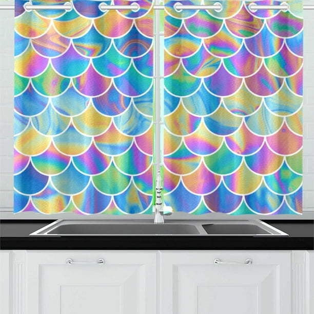 Mkhert Mermaid Scales Window Curtain Kitchen Curtain 26x39 Inch Two Piece Walmart Com Walmart Com