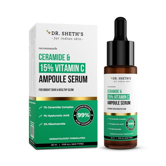Dr. Sheth'S Ceramide & 15% Vitamin C Ampoule Serum | Advanced Formula | 99% Pure Grade Vitamin C | Bright & Glowing Skin | Barrier Repair |Reduces Dark Spots | Men & Women | All Sk