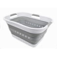 thumbnail image 1 of SAMMART Cesta de lavandería plegable de plástico con 3 asas de 30 l (8 galones) – Contenedor/organizador de almacenamiento emergente plegable – Cesta/cesta para ahorrar espacio (blanco/gris), 1 of 5