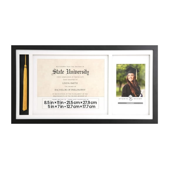 5" x 7" Black Graduation Certificate with Tassel Picture Frame by Studio DÃ©cor - Display Diplomas - Certificates - and Documents - Includes Hanging Hardware - 1 Pack