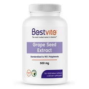 BESTVITE Grapeseed Extract 500mg (120 Vegetarian Capsules)-No Stearates-Standardized to 95%  Polyphenols