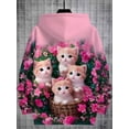 thumbnail image 6 of Girls Cute Cartoon Cat Print Zip Up Hoodie Jacket, Kids Full Zip Long Sleeve Hooded Coat for Fall Daily Casual Outdoor Wear(Hot Pink,9-10 Years), 6 of 6