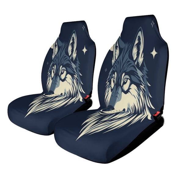Night Wolf Portrait Art Car Seat Cover 2 Piece Set Saddle Blanket Carseat Universal Fit for Vehicle Sedan SUV