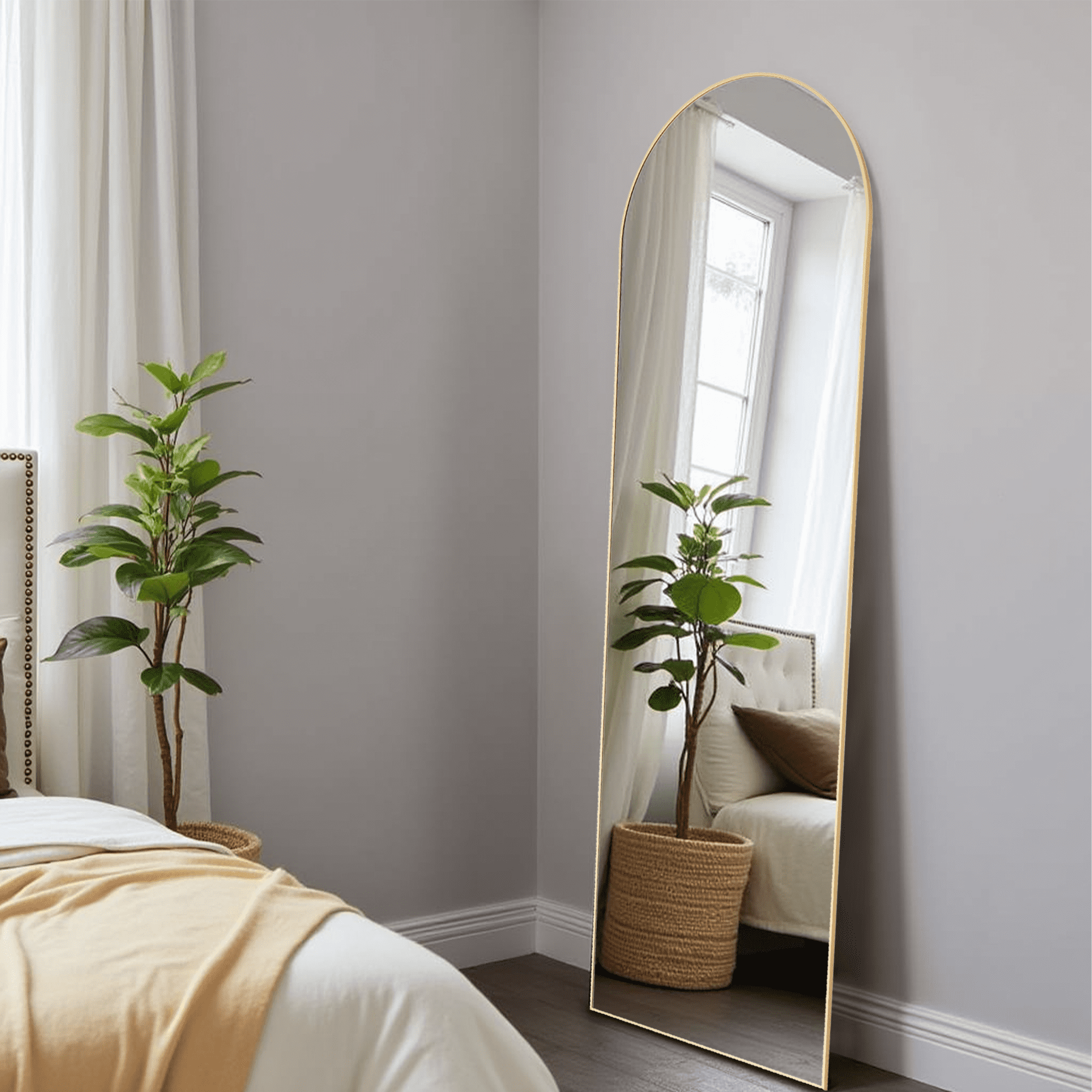 MAYEERTY 64"x21" Arched Full-Length Mirror - Floor Standing Full-Body, Gold