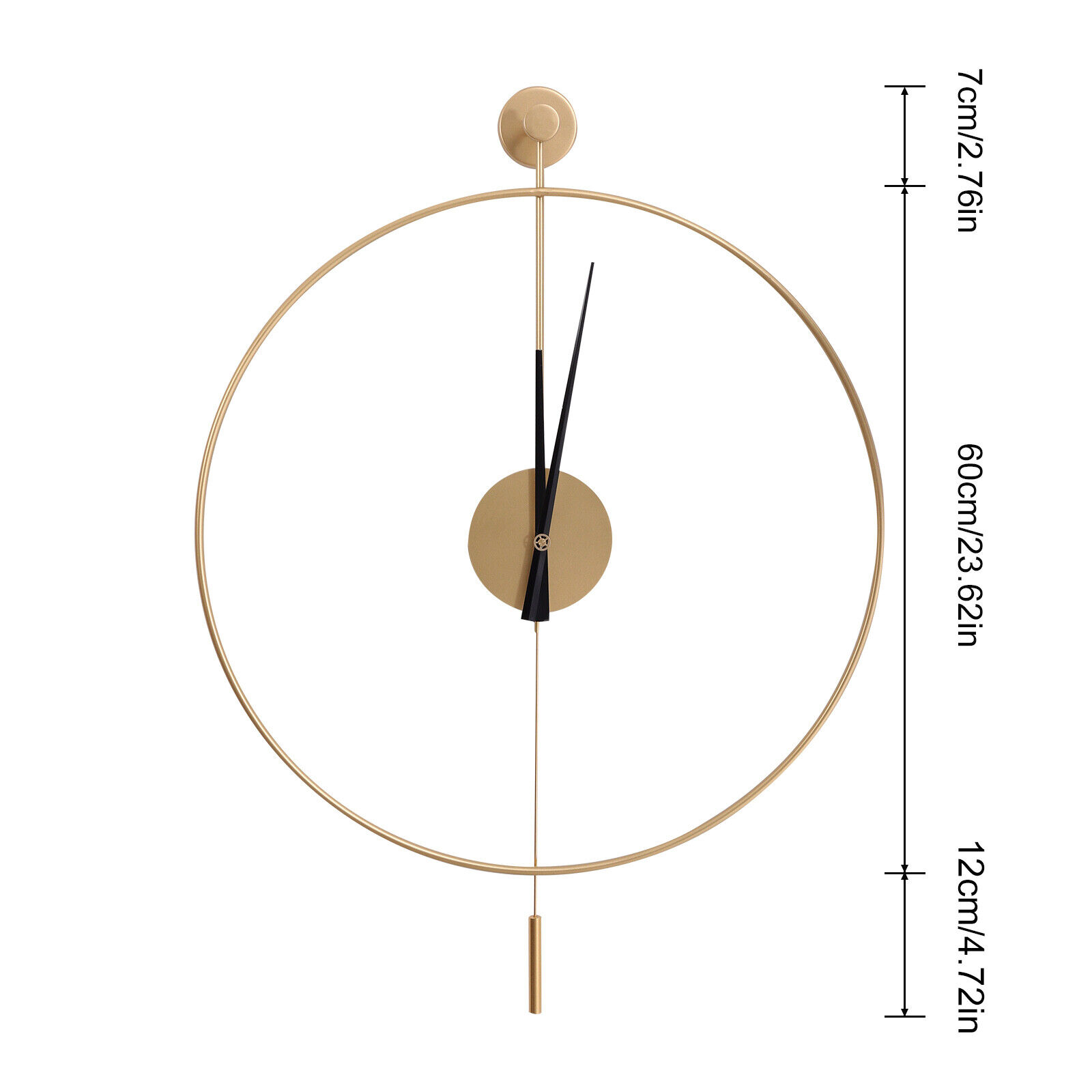 23.6" Classical Large Decorative Wall Clock with Pendulum, Gold Modern Non-Ticking Silent Metal Wall Clocks for Living Room, Bedroom, Study, Office