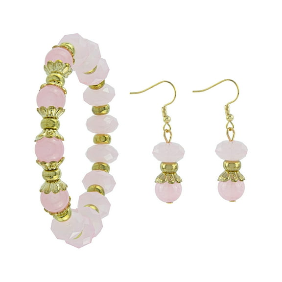 Pink Rose Quartz Beaded Bracelet and Earrings Set