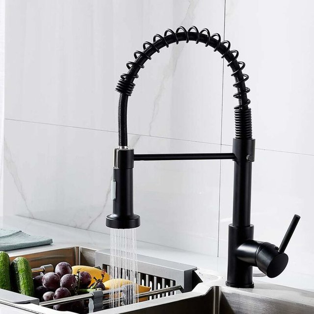 Grifo de Cocina NQ con Rociador Giratorio 360° Monomando Tanque de Agua Caliente y Fría Negro