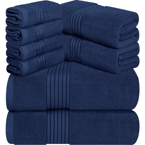 Juego de toallas Utopia Towels, 8 piezas, 100% algodón hilado en anillos, azul marino