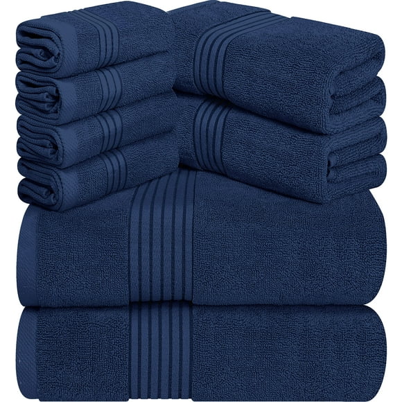 Juego de toallas Utopia Towels, 8 piezas, 100% algodón hilado en anillos, azul marino