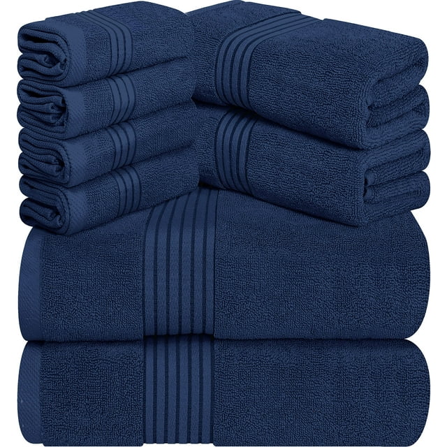 Juego de toallas Utopia Towels, 8 piezas, 100% algodón hilado en anillos, azul marino