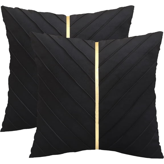 Tosleo Black Velvet Throw Pillow Covers 22 x 22 inch Pack of 2 with Gold Leather Christmas Decorative Couch Pillow Cover Luxury Modern Pillowcases Spring Home Decor for Wedding Sofa Bed Living Room