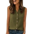 thumbnail image 4 of Womens Sleeveless Button Down Shirts Dressy Casual Summer Blouses V Neck Cotton Linen Tops Business Work Tank Top | CSEONE,Army Green L, 4 of 8